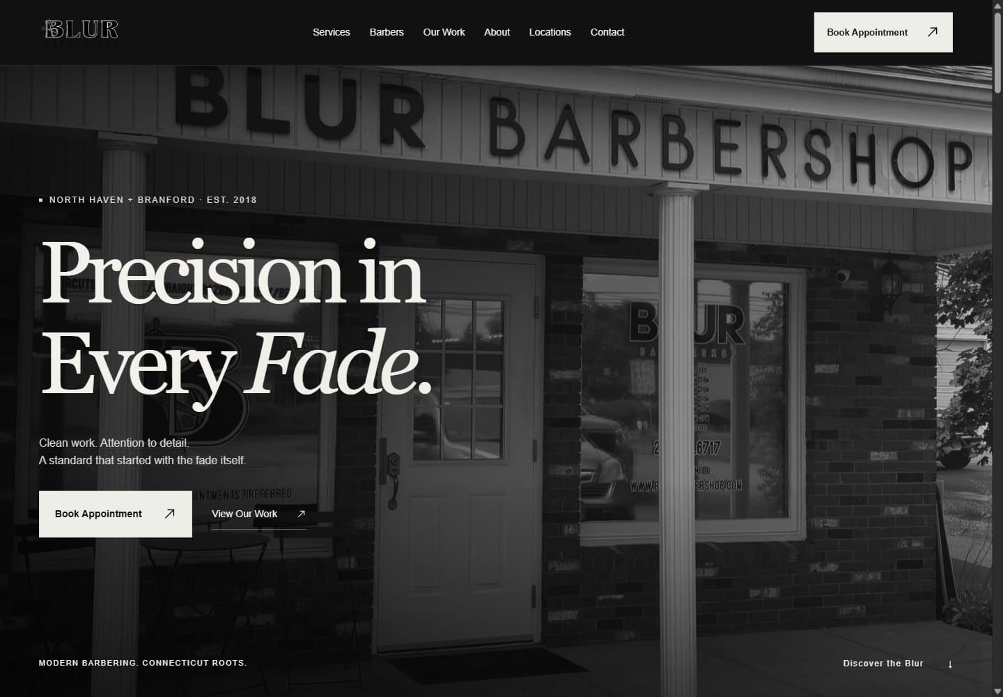 Blur Barbershop actual website homepage